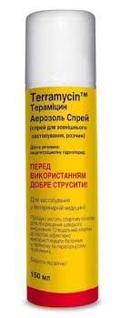 Террамицин Аэрозоль Спрей Terramycin для лечения ран бактериальных заболеваний кожи и копыт у животных, 150 мл 