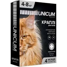 КАПЛИ UNICUM COMPLEX (УНИКУМ КОМПЛЕКС) ОТ ГЕЛЬМИНТОВ, БЛОХ И КЛЕЩЕЙ ДЛЯ КОТОВ 4-8 КГ 
