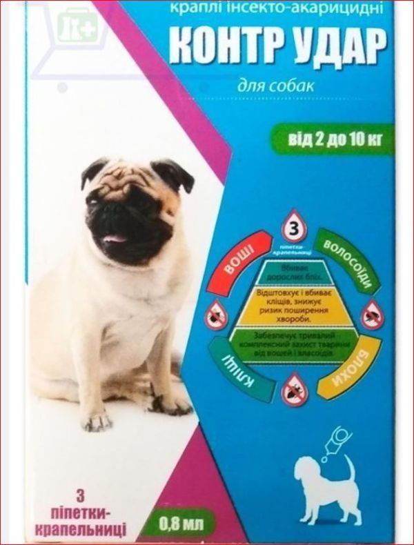 Контр Удар капли для собак 2-10 кг 0,8мл 3